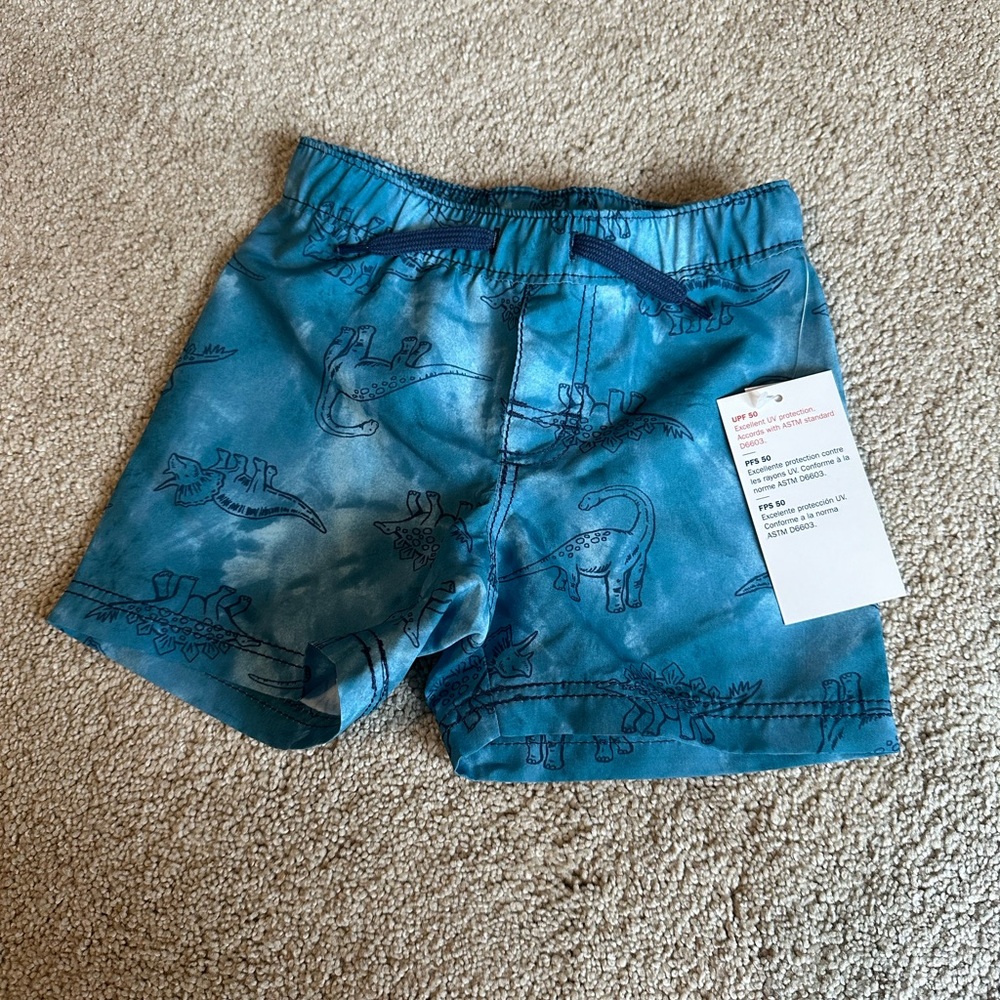 NWT 12-18m Relaxed Dinosaur Print Swim Trunks